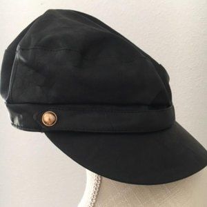 AUGUST HATS Faux-Leather Conductor Cap, Black
